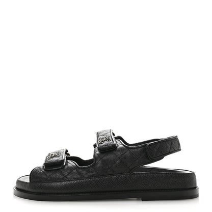 Chanel Grained Calfskin Velcro Dad Sandals 39 Black 1 of 10