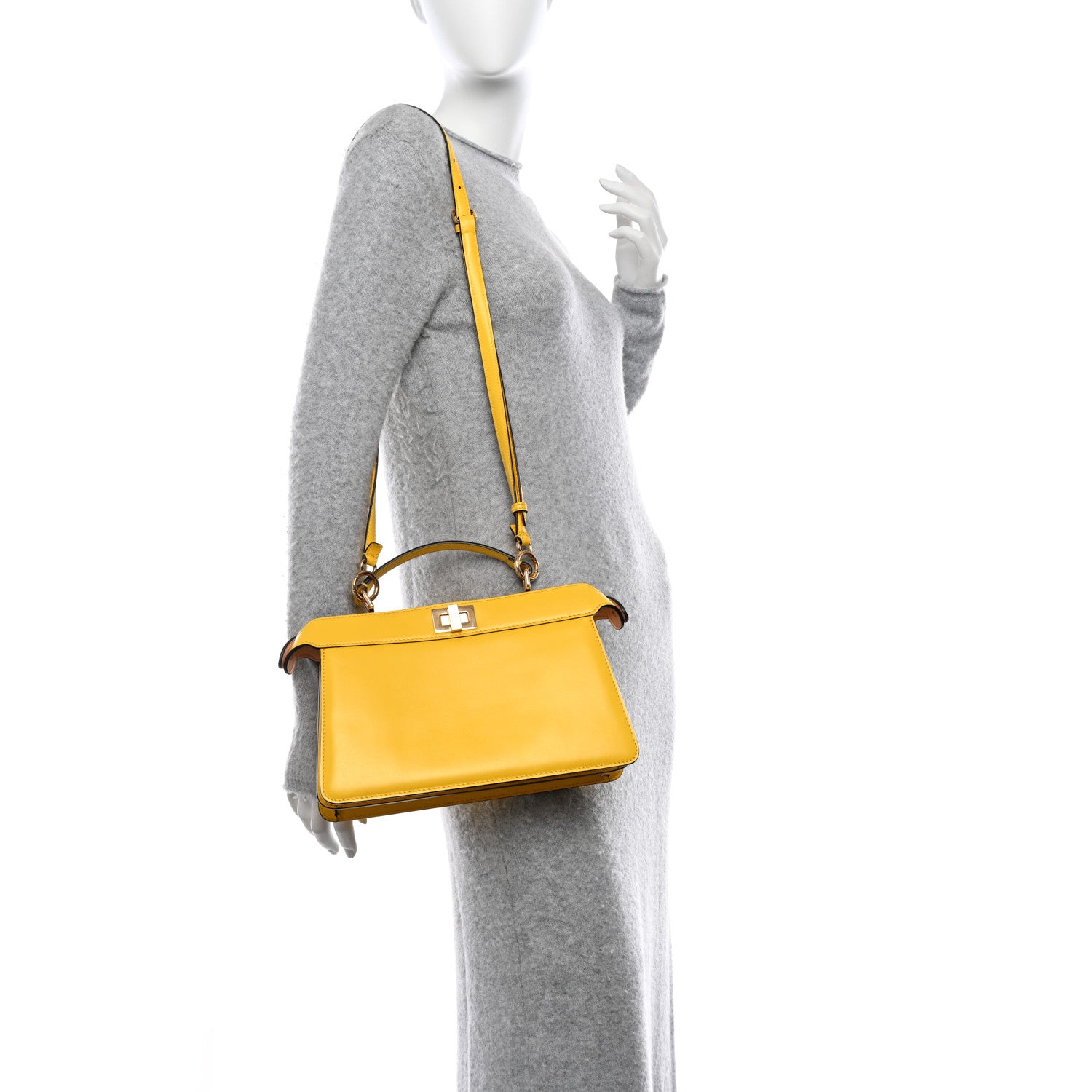 Fendi Vitello King Luxor Shiny Nappa Medium Peekaboo I SEE U East West Satchel Limone Light Rose 2 of 10