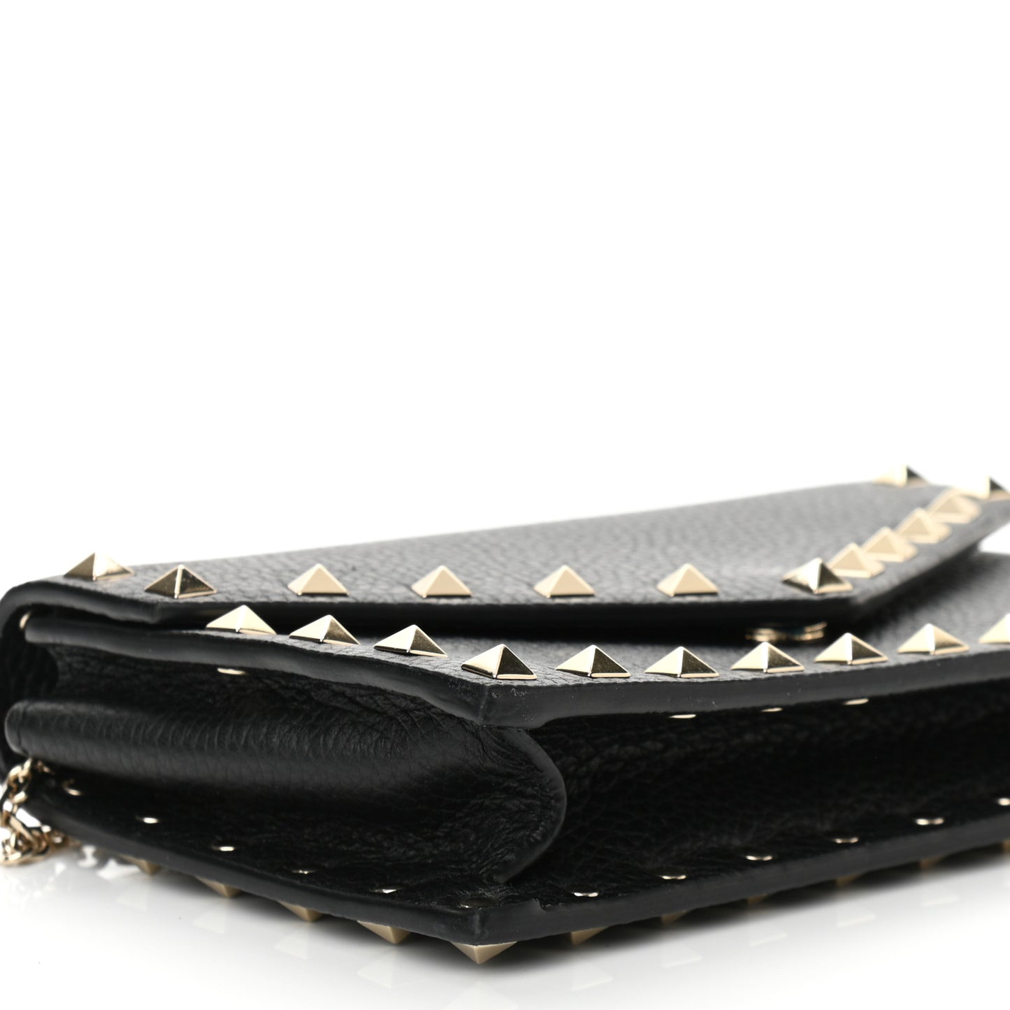 Pebbled Calfskin Rockstud Envelope Wallet on Chain Black