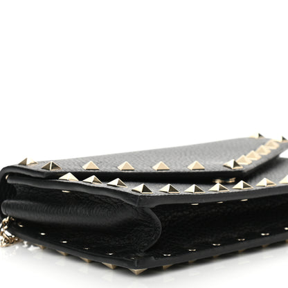 Valentino Garavani Pebbled Calfskin Rockstud Envelope Wallet on Chain Black 7 of 8
