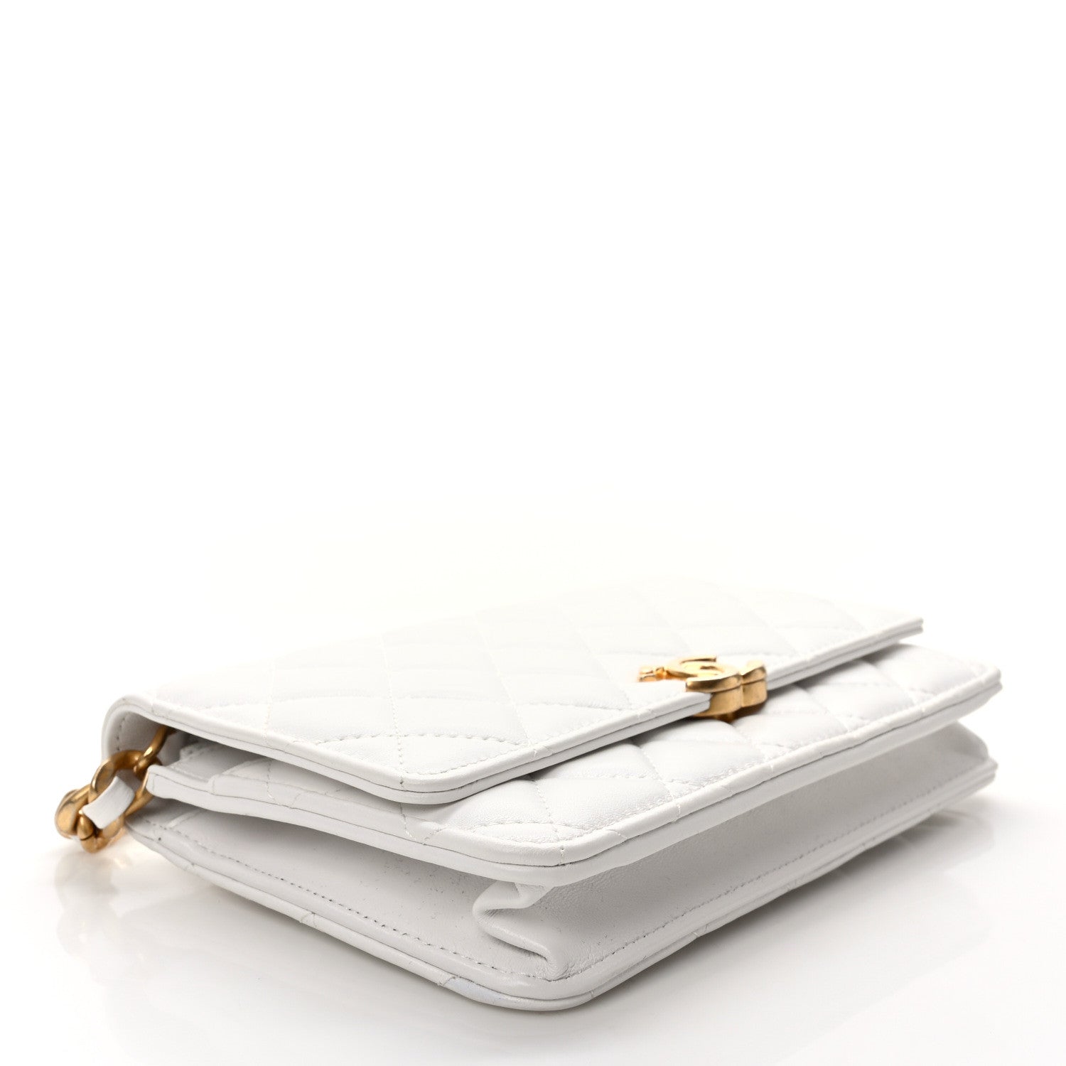 Chanel Lambskin Resin Quilted Wallet On Chain WOC White 4 of 10