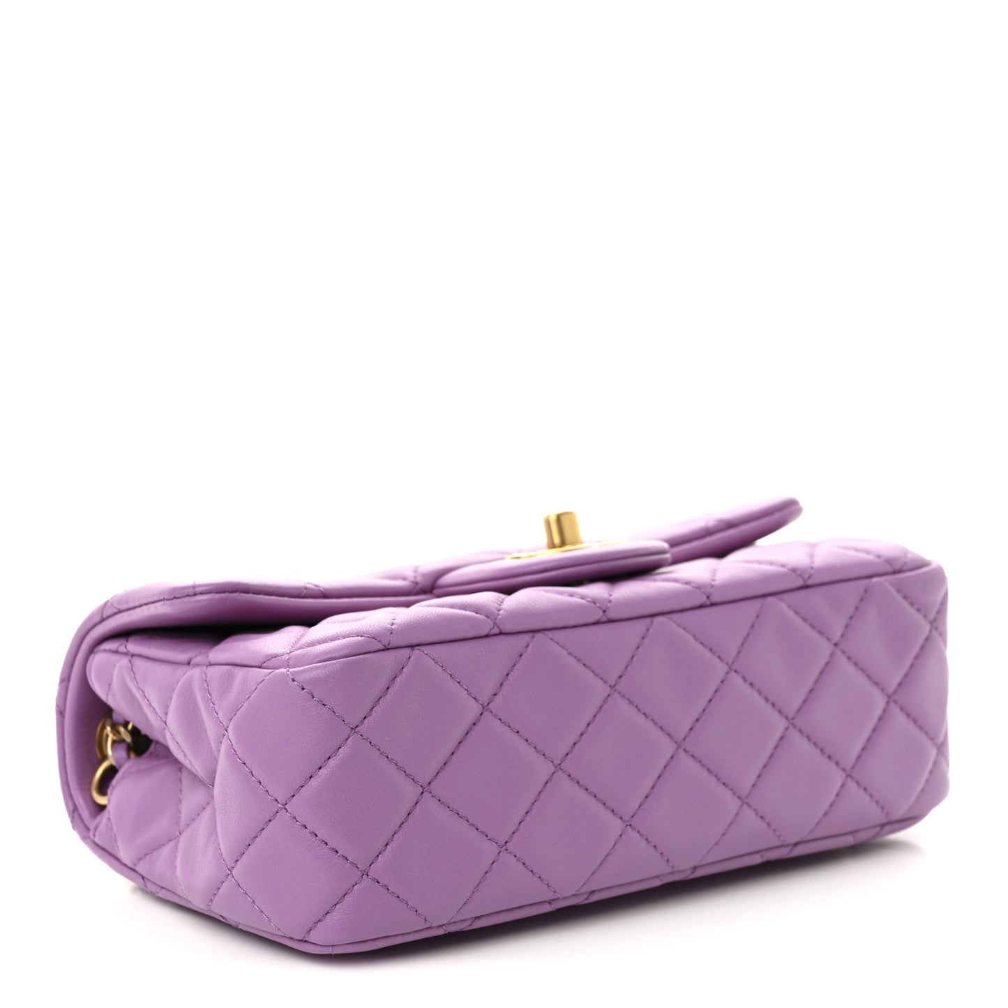 Lambskin Quilted Mini Rectangular Pearl Crush Flap Purple