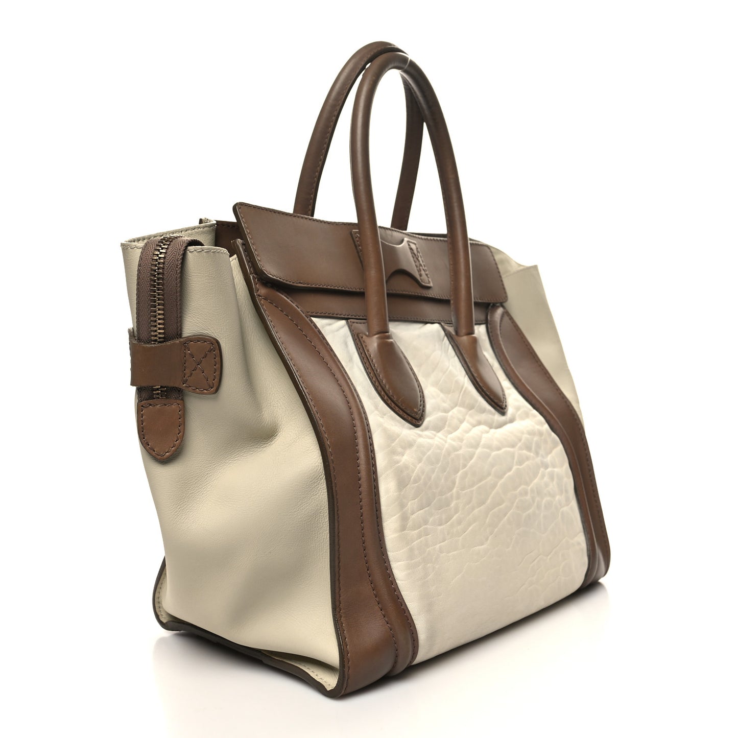 Smooth Calfskin Shrunken Lambskin Mini Tri-Color Luggage Chalk