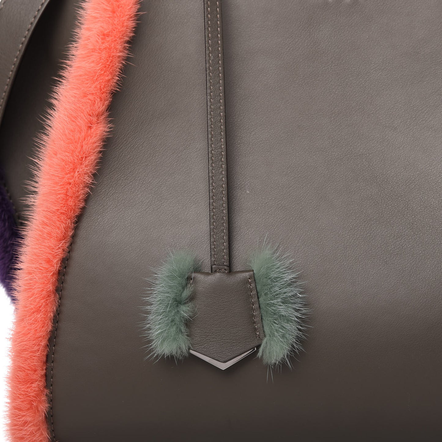 Calfskin Mink Fur Trim Petite 3Jours Tote Carbone Multicolor