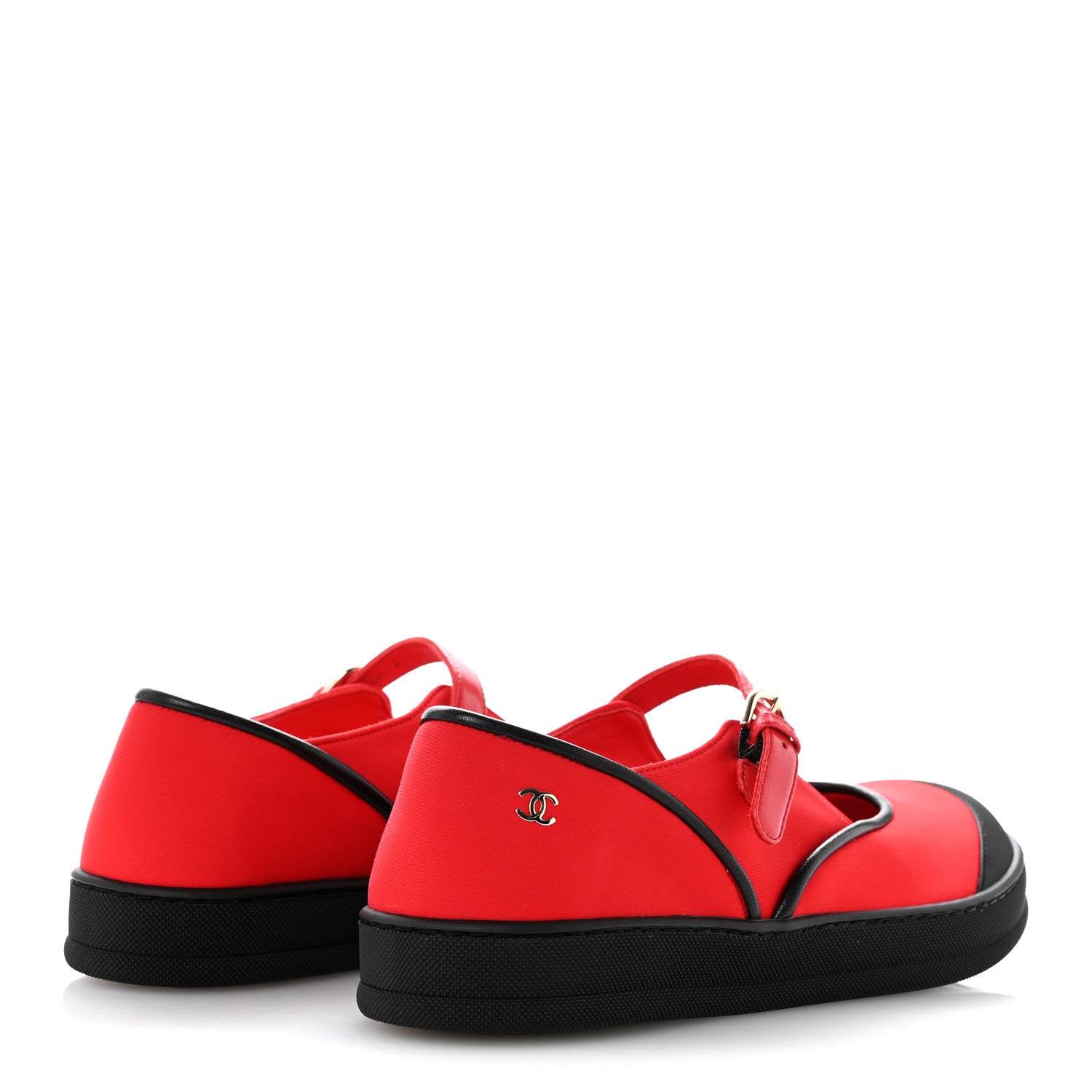 Chanel Mixed Fibers Rubber Cap Toe CC Coco Beach Mary Jane Sneakers 36.5 Red Black 5 of 11