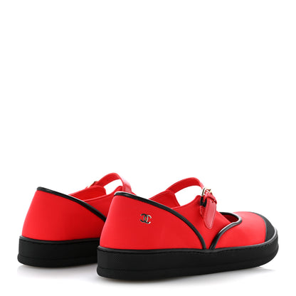 Chanel Mixed Fibers Rubber Cap Toe CC Coco Beach Mary Jane Sneakers 36.5 Red Black 5 of 11