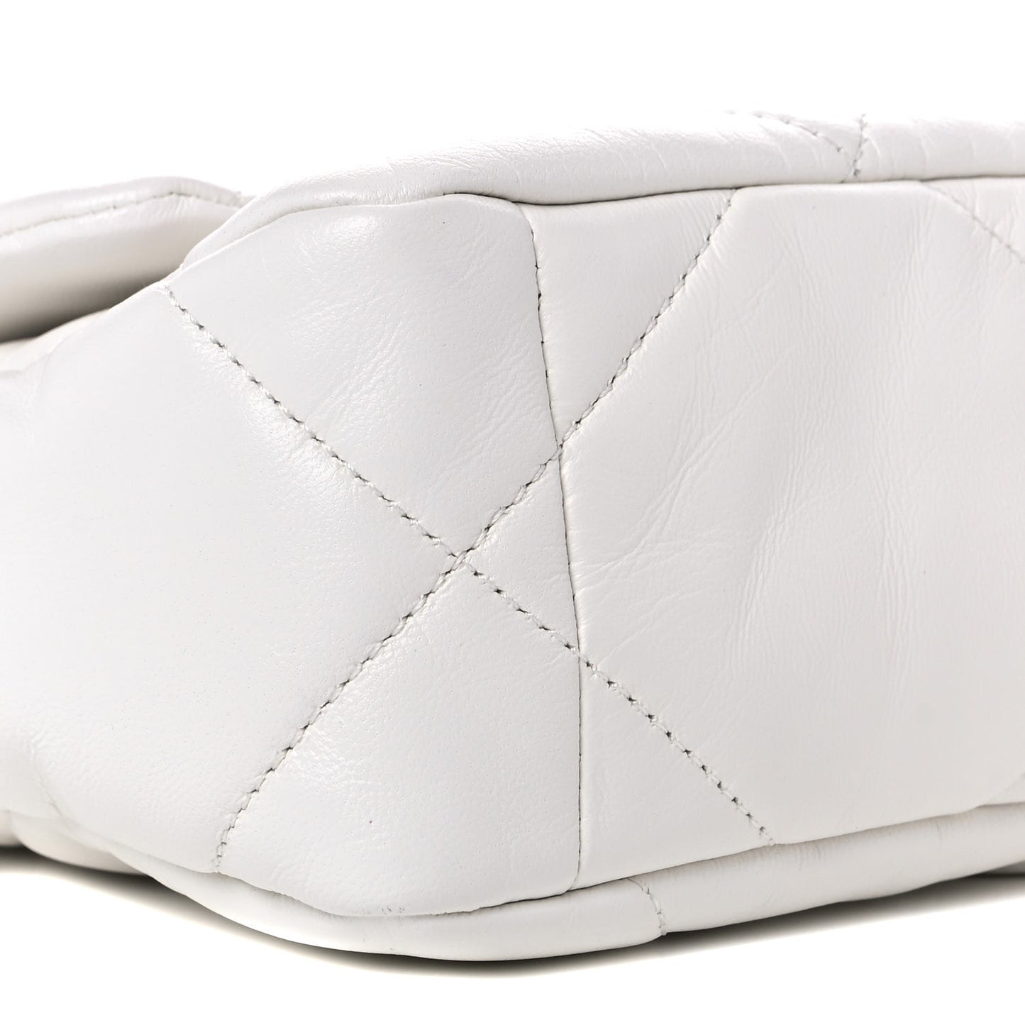 Shiny Crumpled Calfskin Quilted Medium Chanel 19 Flap White