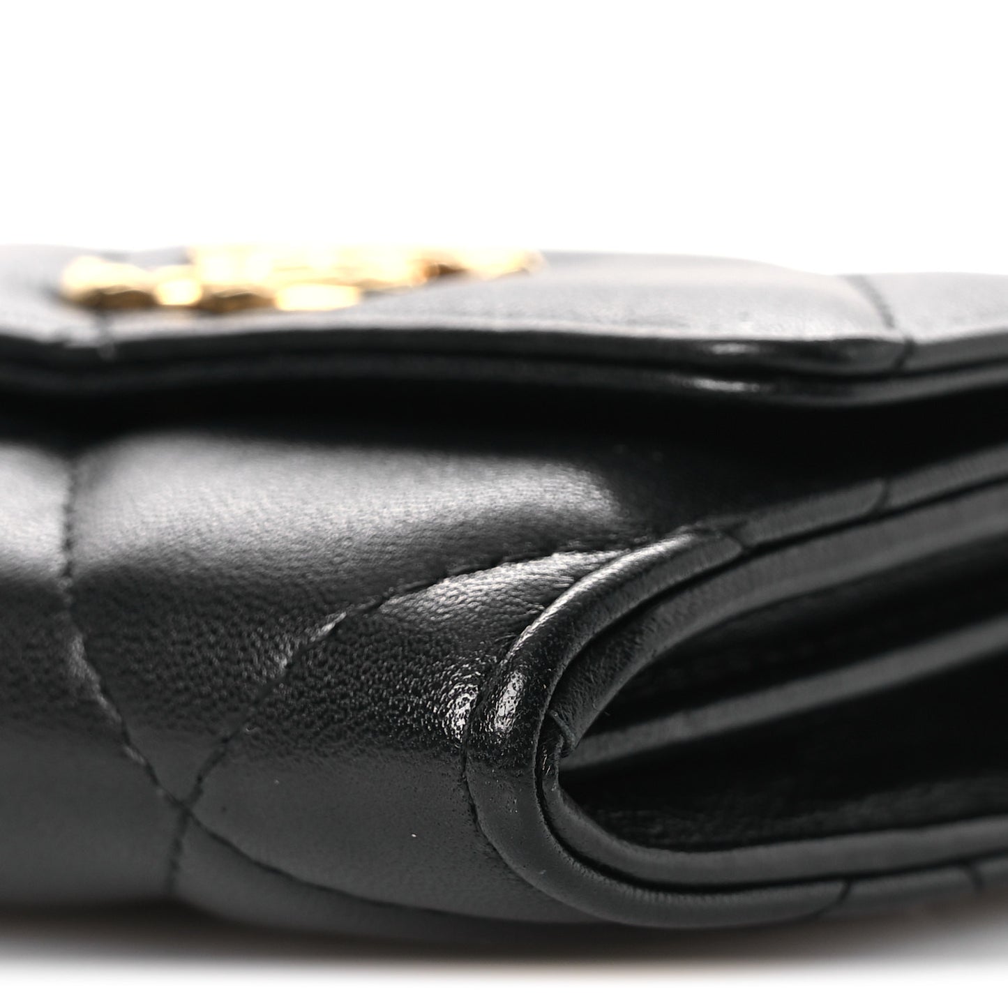 Lambskin Pearl Quilted CC Flap Card Holder With Chain  Black