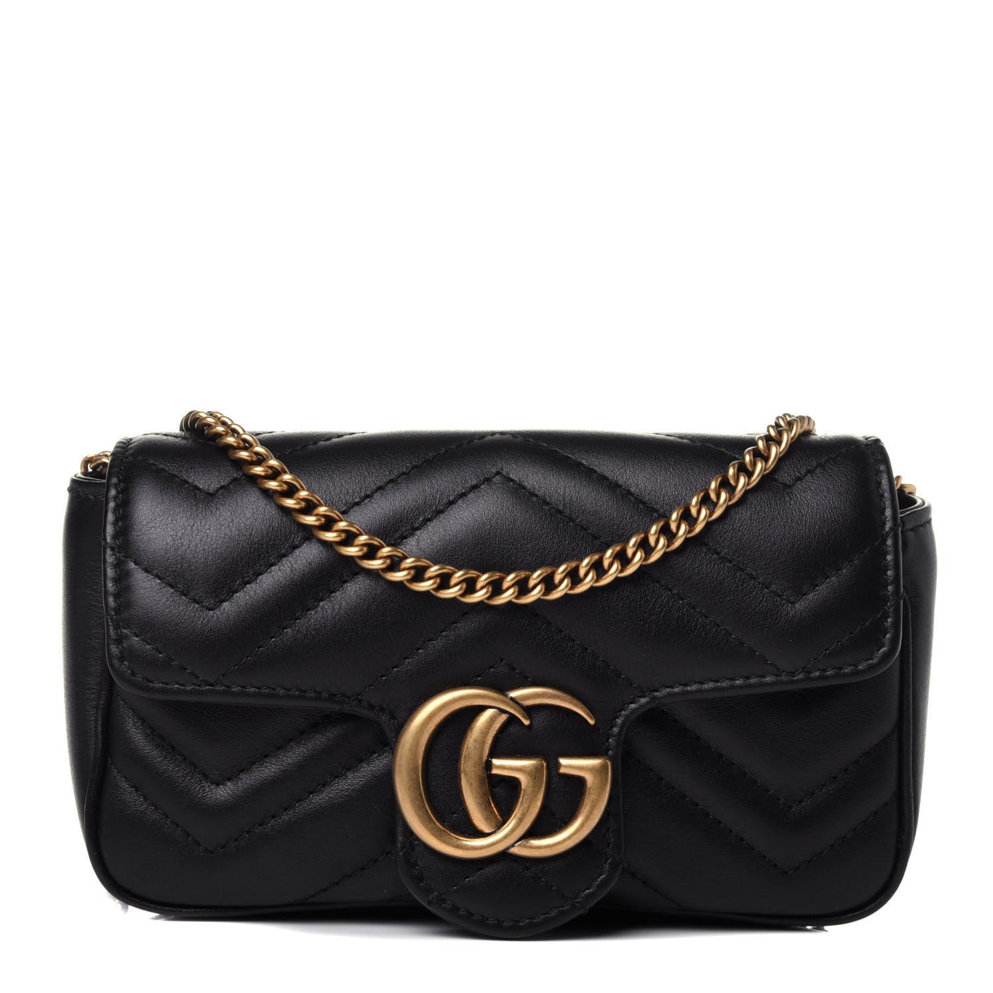 Calfskin Matelasse Super Mini GG Marmont Shoulder Bag Black
