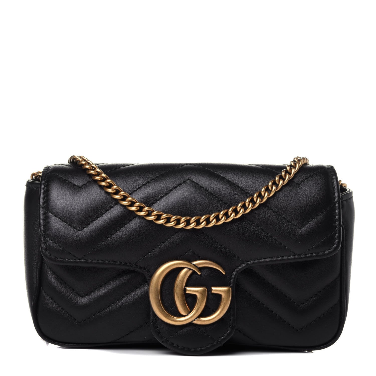 Gucci Calfskin Matelasse Super Mini GG Marmont Shoulder Bag Black 1 of 11