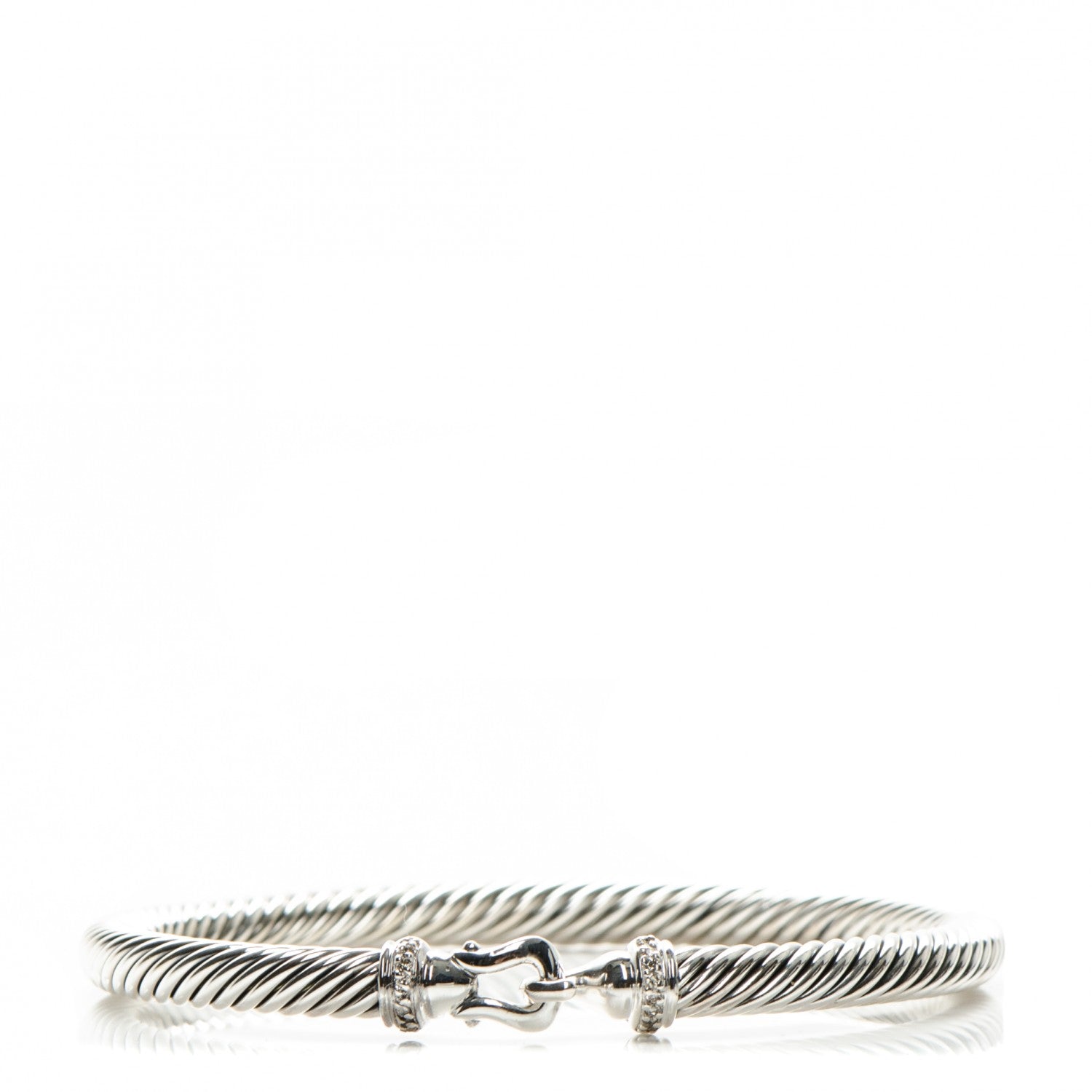 David Yurman Sterling Silver Diamond 5mm Cable Buckle Bracelet 1 of 5