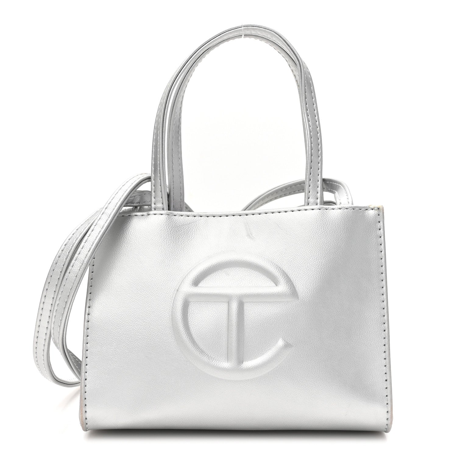 Telfar Metallic Vegan Leather Small Shopping Bag Silver 1 of 13