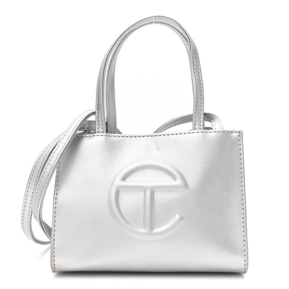 Telfar Metallic Vegan Leather Small Shopping Bag Silver 1 of 13