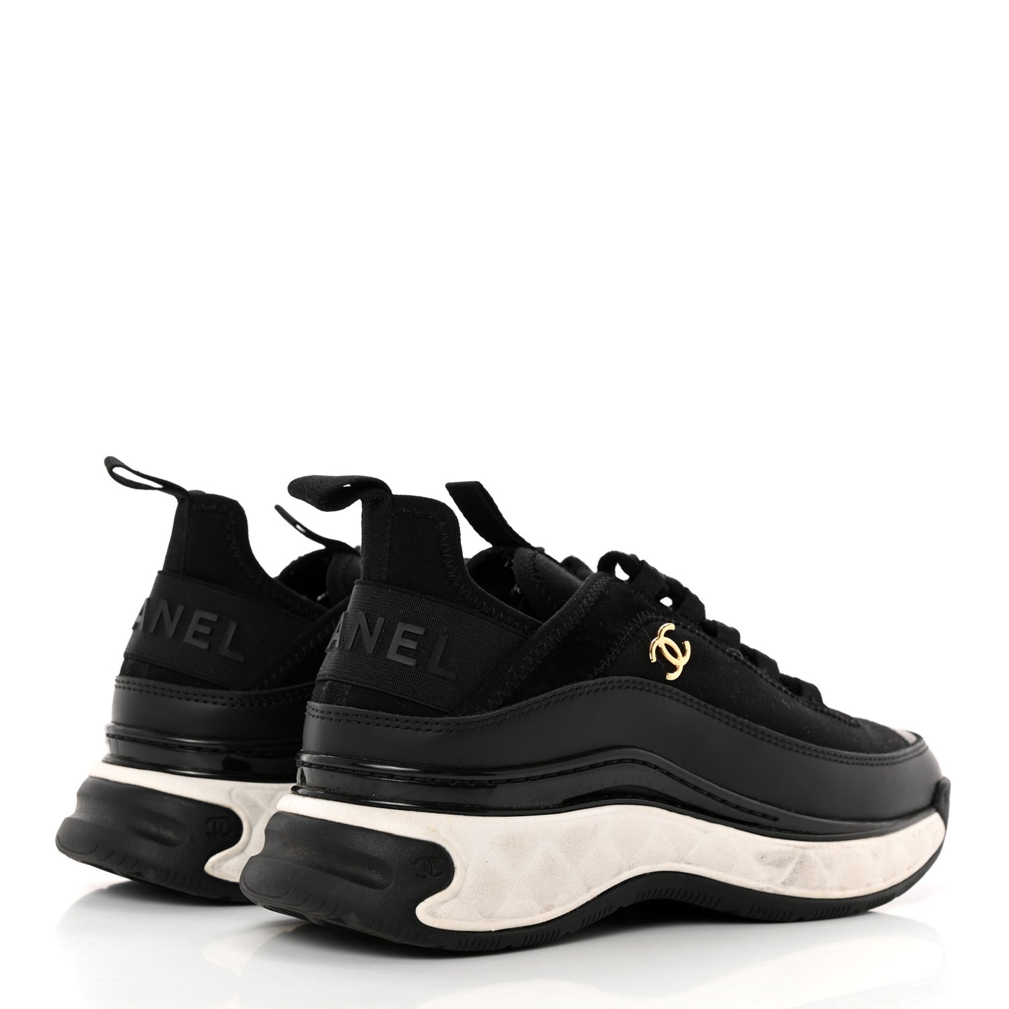 Velvet Calfskin Mixed Fibers CC Sneakers 37 Black