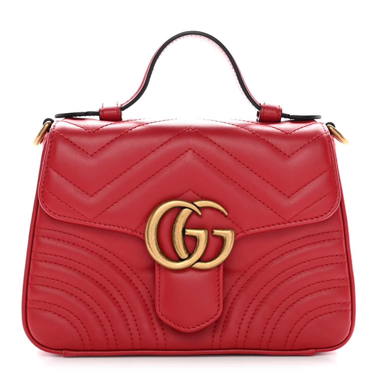 Gucci Calfskin Matelasse Mini GG Marmont Top Handle Shoulder Bag Hibiscus Red 1 of 10