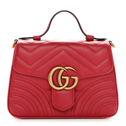 Gucci Calfskin Matelasse Mini GG Marmont Top Handle Shoulder Bag Hibiscus Red 1 of 10