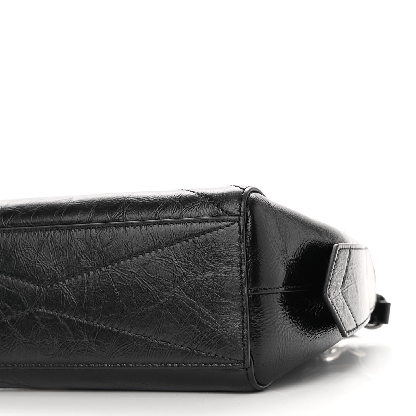 Creased Patent Calfskin Small ID Flap Black