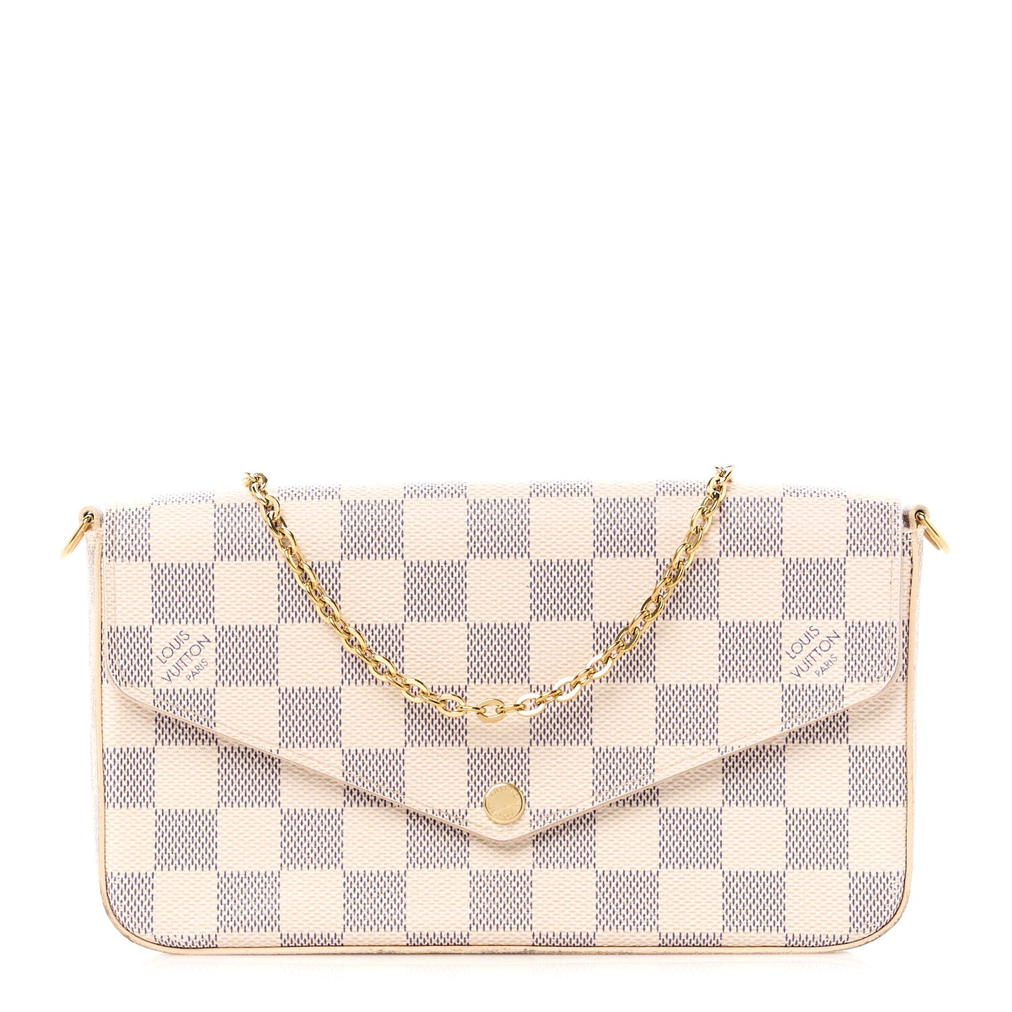 Damier Azur Pochette Felicie Chain Wallet Rose Ballerine
