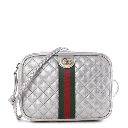 Gucci Laminated Nappa Web Trapuntata Mini GG Shoulder Bag Argento 1 of 10