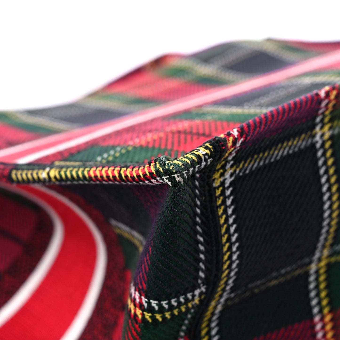 Canvas Embroidered Medium Tartan Check Book Tote Red Multicolor