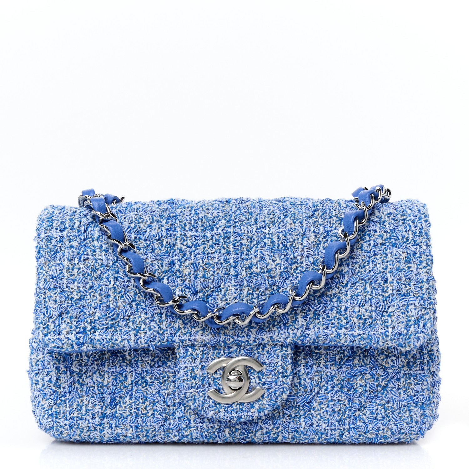 Chanel Tweed Quilted Mini Rectangular Flap Blue White 1 of 11