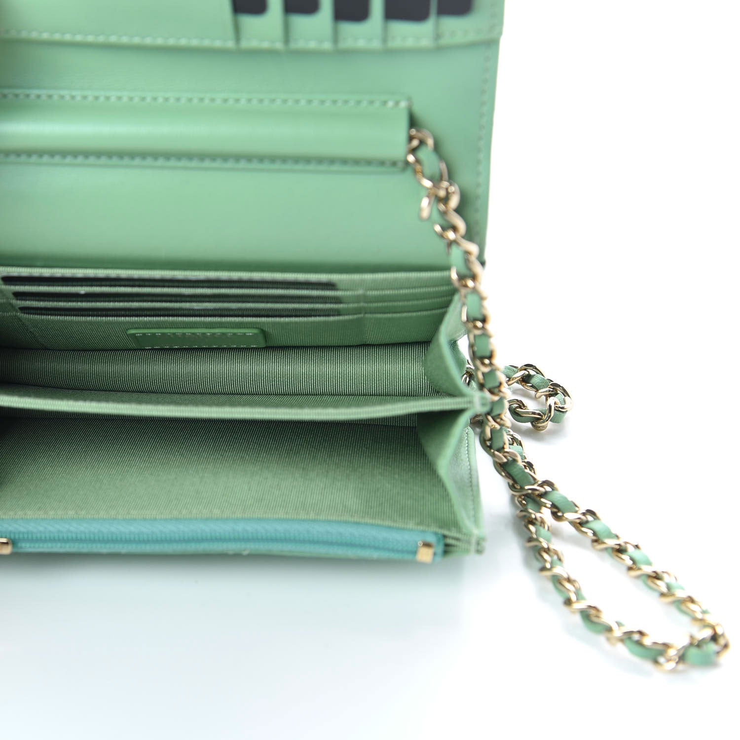 Chanel Lambskin Quilted Mini Wallet On Chain WOC Light Green 5 of 11
