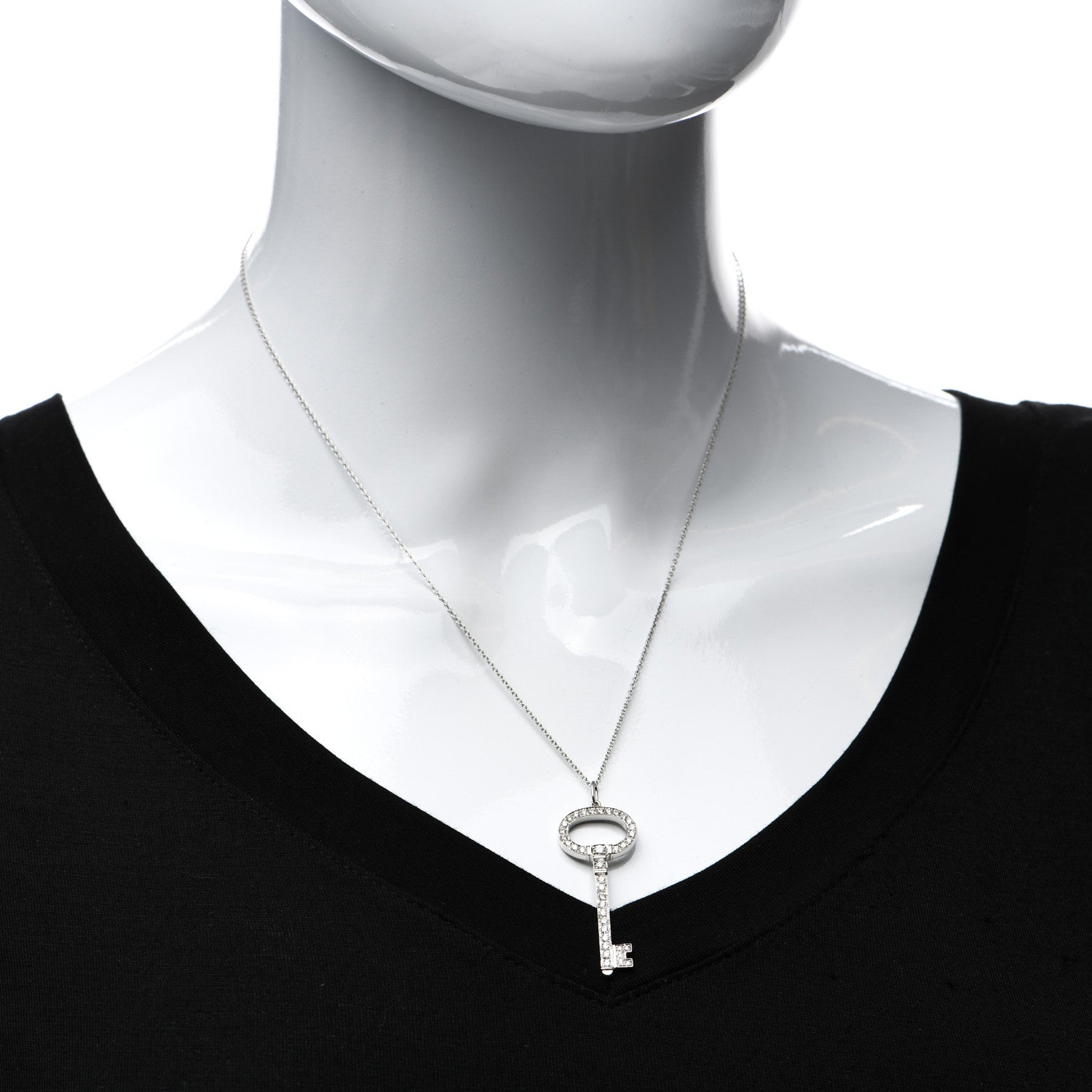 Tiffany Platinum Diamond Oval Key Pendant Necklace 2 of 4