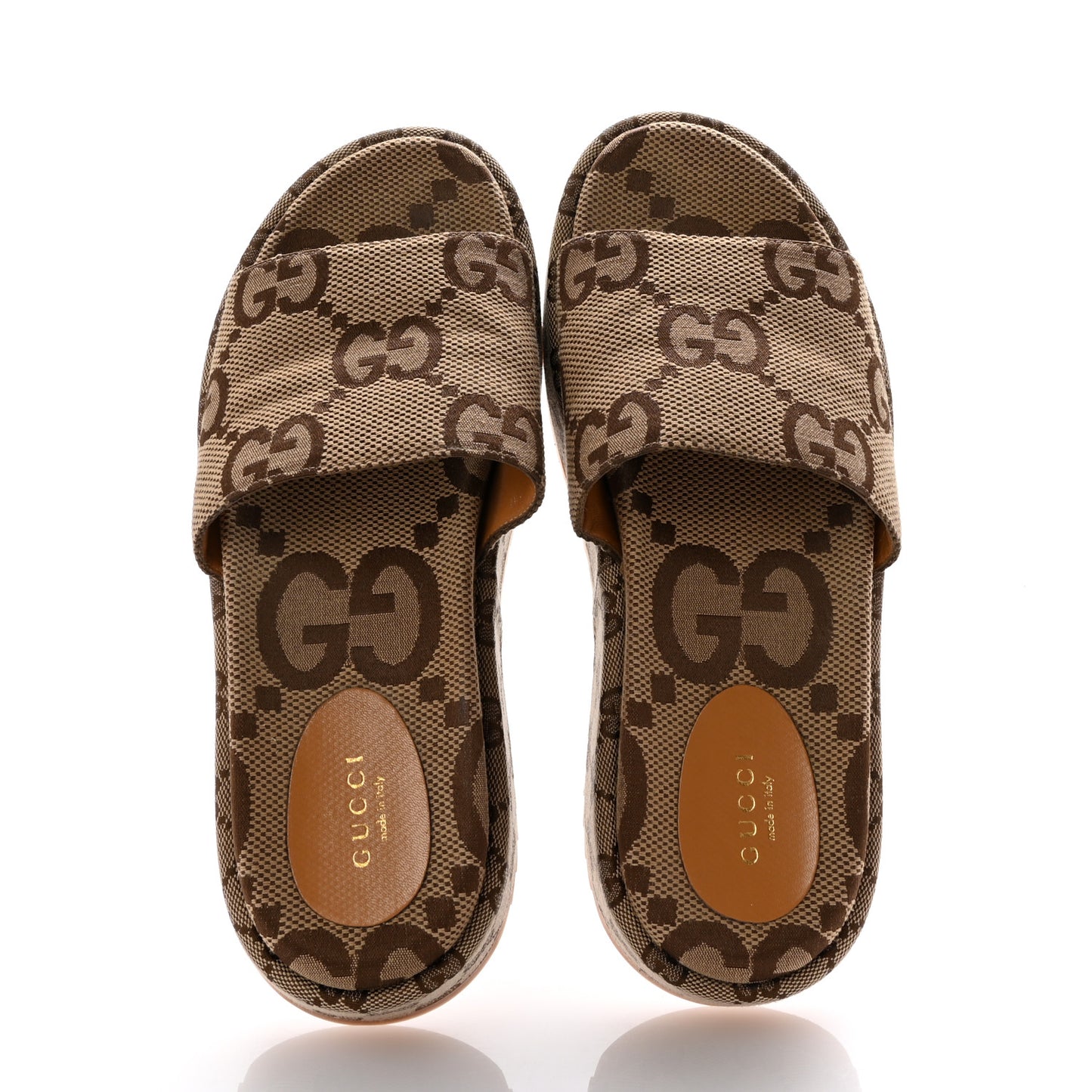 Monogram Maxi GG Angelina Platform 55mm Slide Sandals 39 Camel Ebony