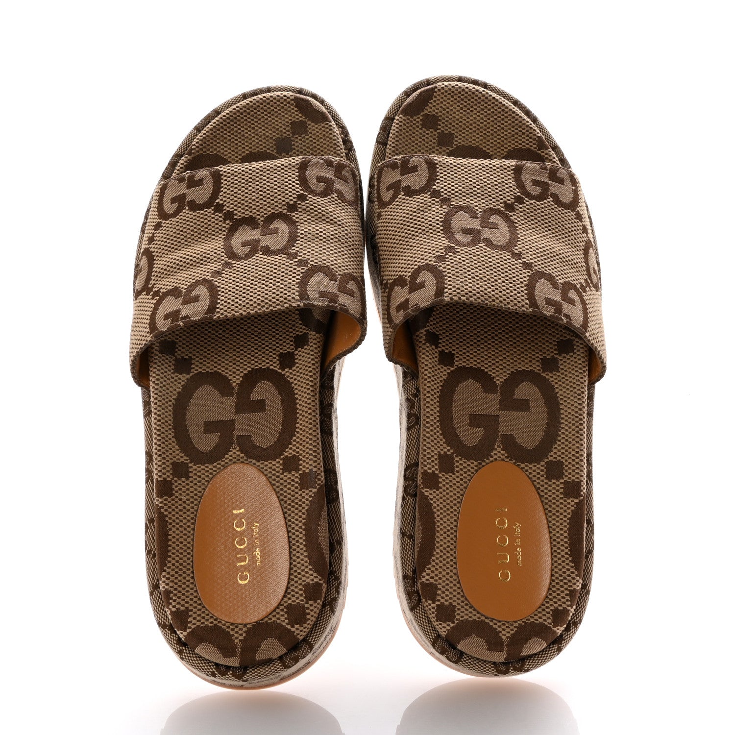 Gucci Monogram Maxi GG Angelina Platform 55mm Slide Sandals 39 Camel Ebony 2 of 10
