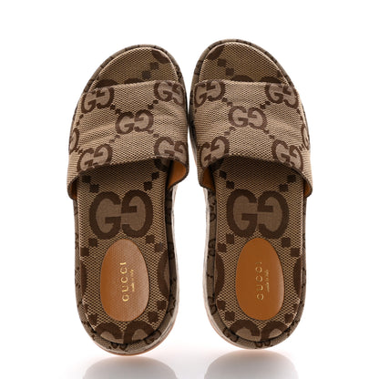 Gucci Monogram Maxi GG Angelina Platform 55mm Slide Sandals 39 Camel Ebony 2 of 10