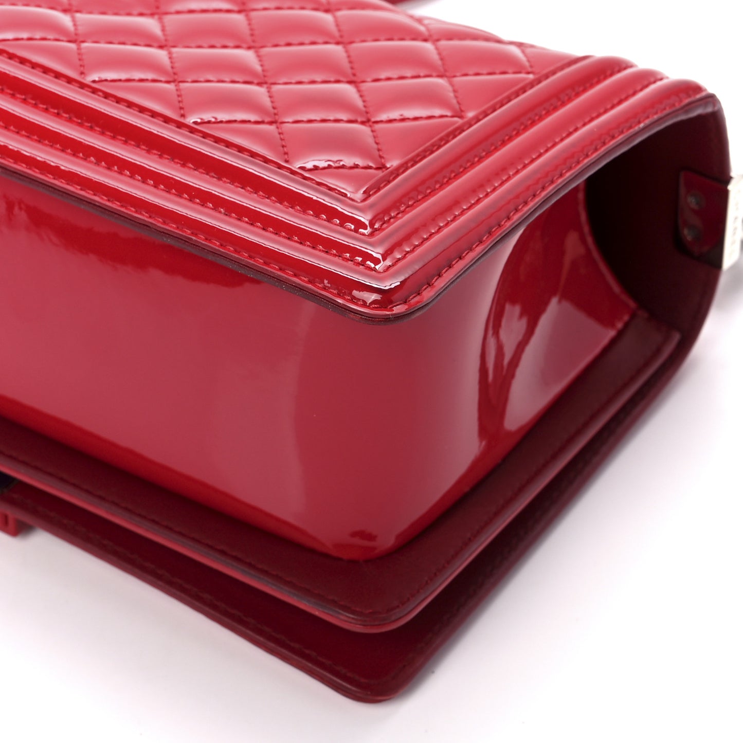 Patent Calfskin Quilted Medium Plexiglass Boy Flap Red