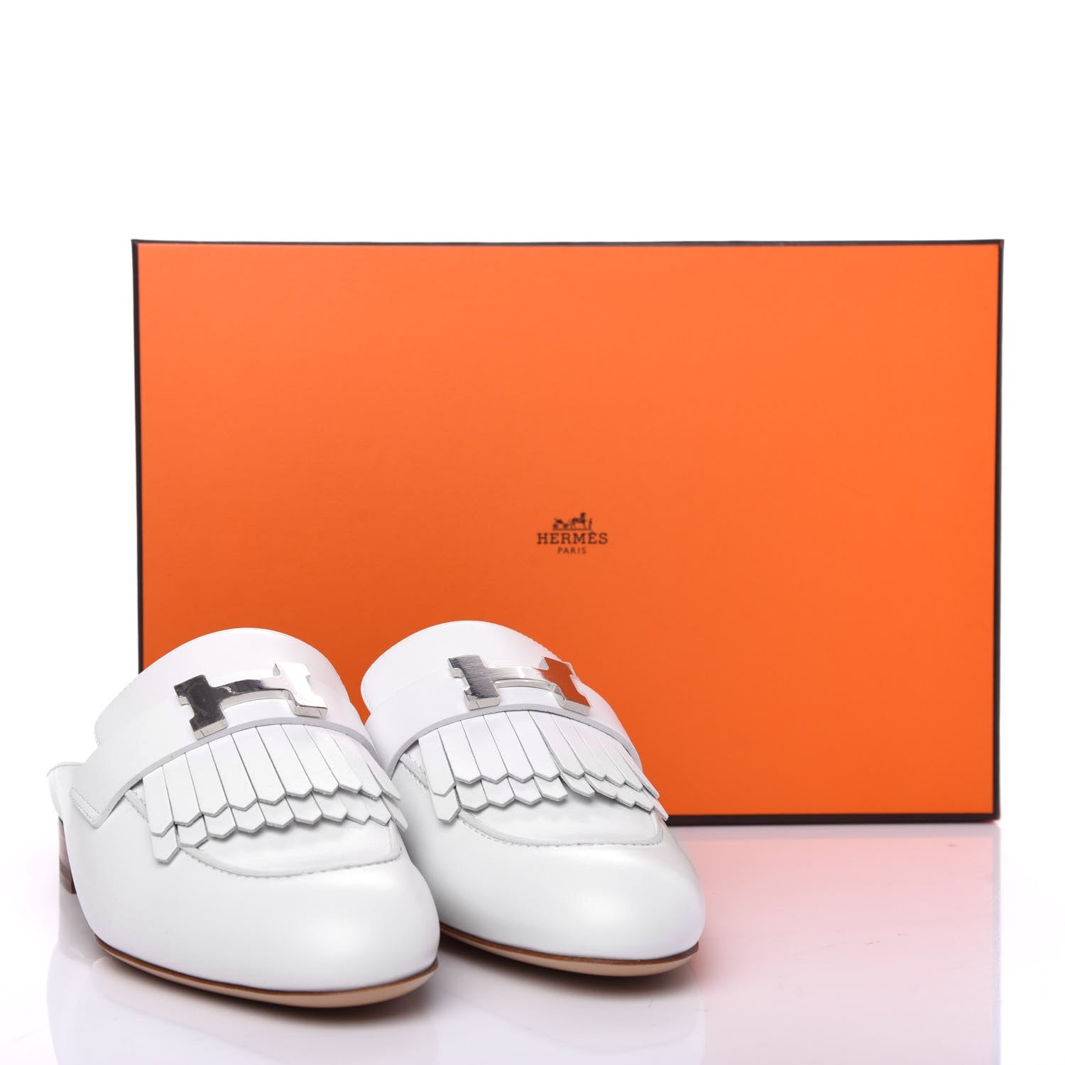 Hermes Goatskin Rivoli Mules 37 White 9 of 9