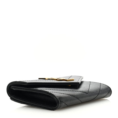 Saint Laurent Grain De Poudre Matelasse Chevron Small Monogram Envelope Wallet Black 4 of 6