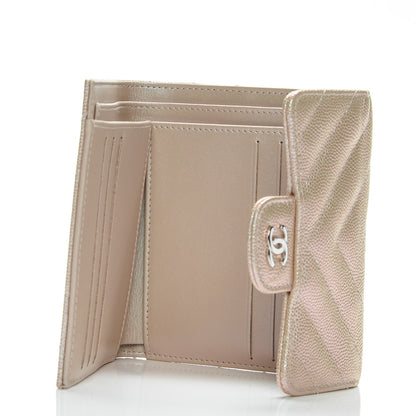 Chanel Metallic Caviar Chevron Quilted Compact Flap Wallet Light Gold 5 of 10