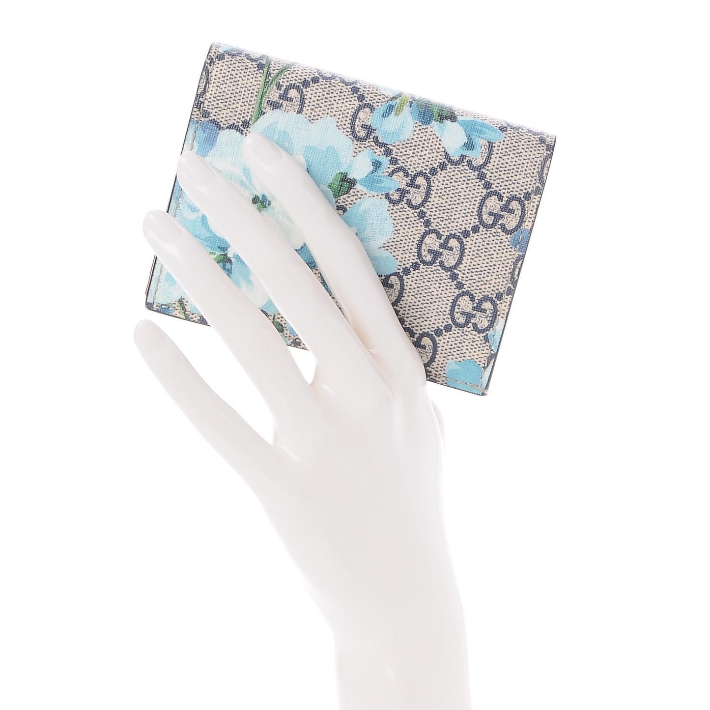 GG Supreme Monogram Blooms Card Case Beige Blue Navy Hibiscus Red