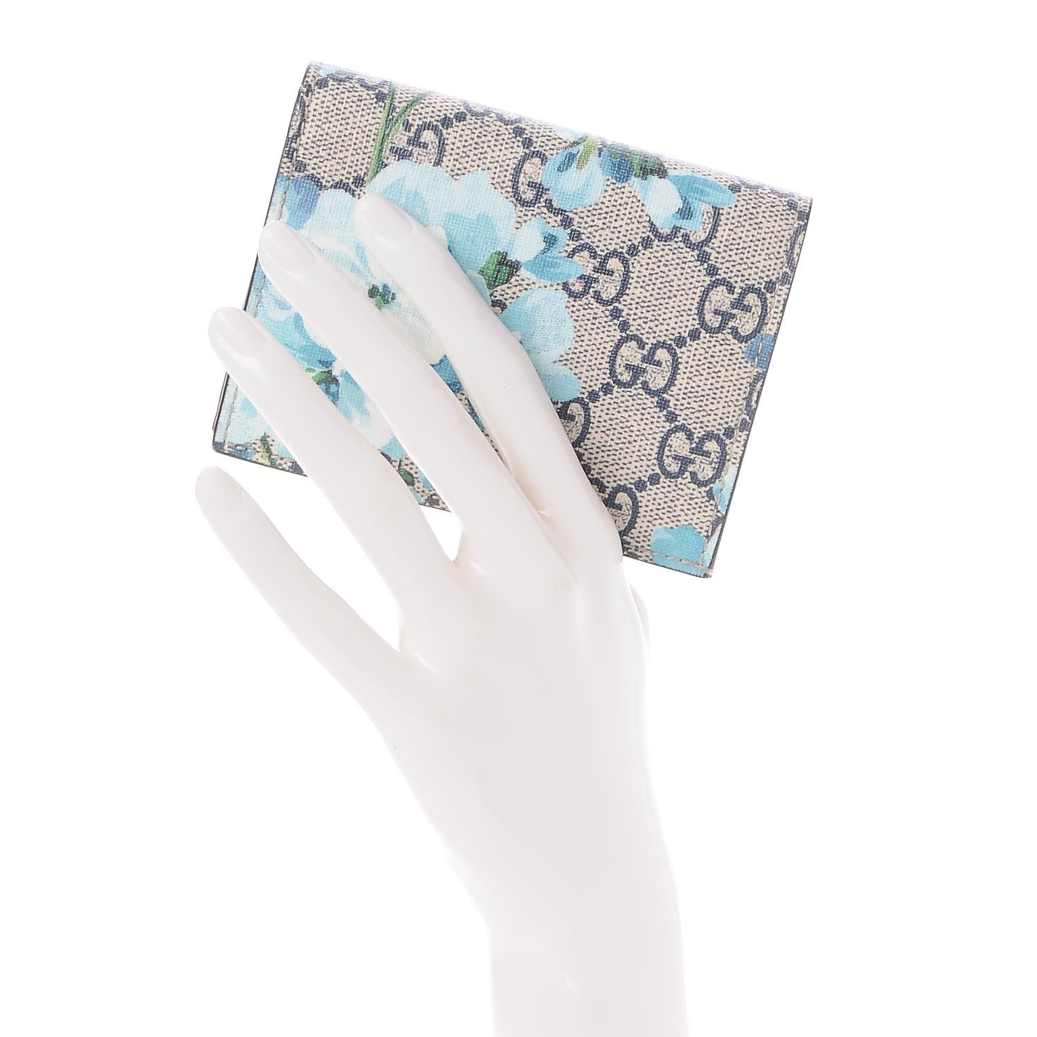 Gucci GG Supreme Monogram Blooms Card Case Beige Blue Navy Hibiscus Red 2 of 9