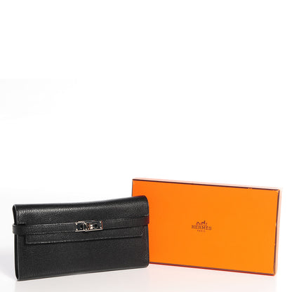 Hermes Chèvre Mysore Kelly Longue Wallet Black 10 of 15