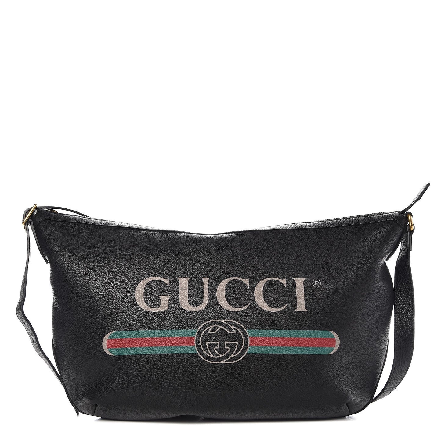 Grained Calfskin Logo Half Moon Hobo Black