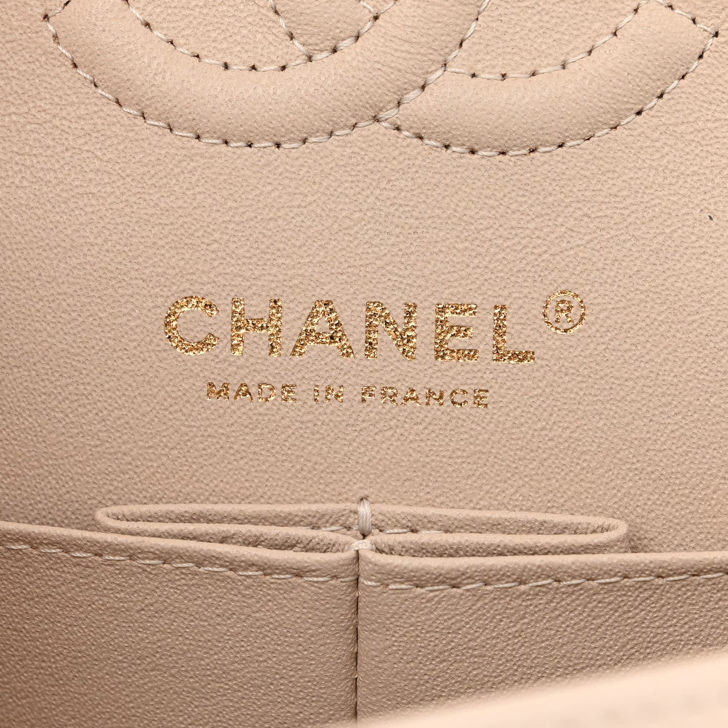 Caviar Chevron Quilted Small Double Flap Beige