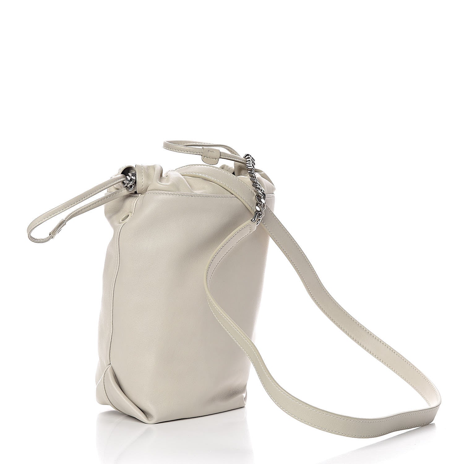 Saint Laurent Lambskin Small Teddy Bucket Bag White 4 of 12