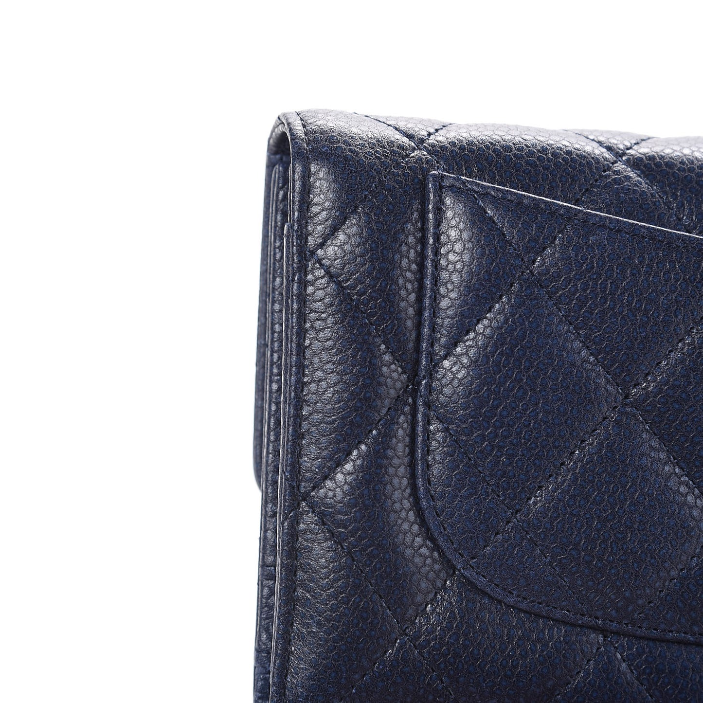 Metallic Caviar Quilted Reissue Long Flap Wallet Navy Blue