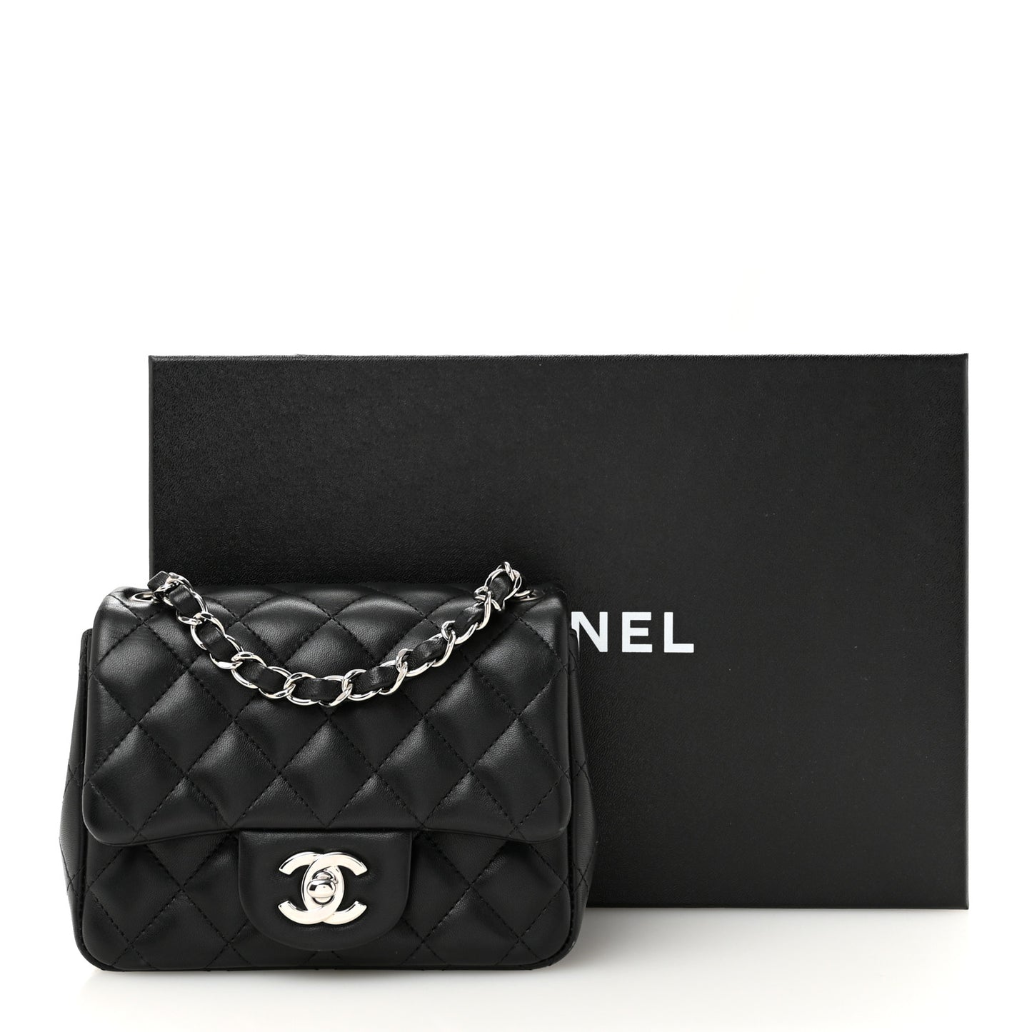 Lambskin Quilted Mini Square Flap Black