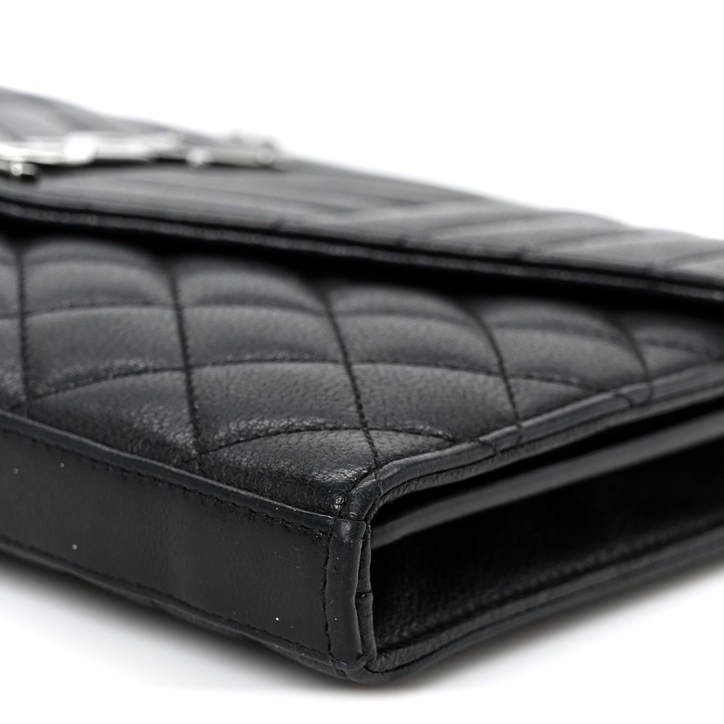 Sheepskin Tri-Quilt Monogram Envelope Chain Wallet Black