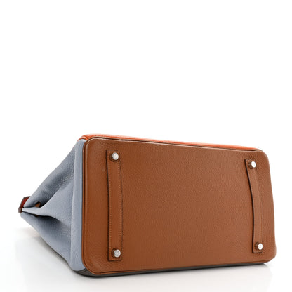 Hermes Taurillon Clemence Arlequin Birkin 35 Orange Sanguine Gold Bleu Lin Bleu Hydra Etain 4 of 14