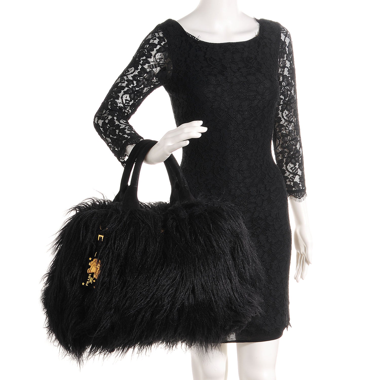 Prada Eco Kidassia Faux Fur Garden Tote Black 2 of 6