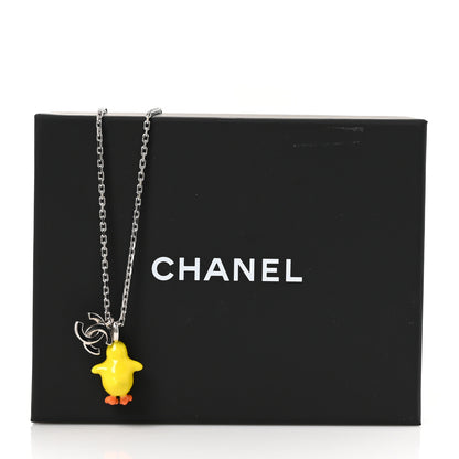 Chanel Metal Resin Strass Crystal CC Baby Chick Pendant Necklace Silver Yellow Orange 5 of 5