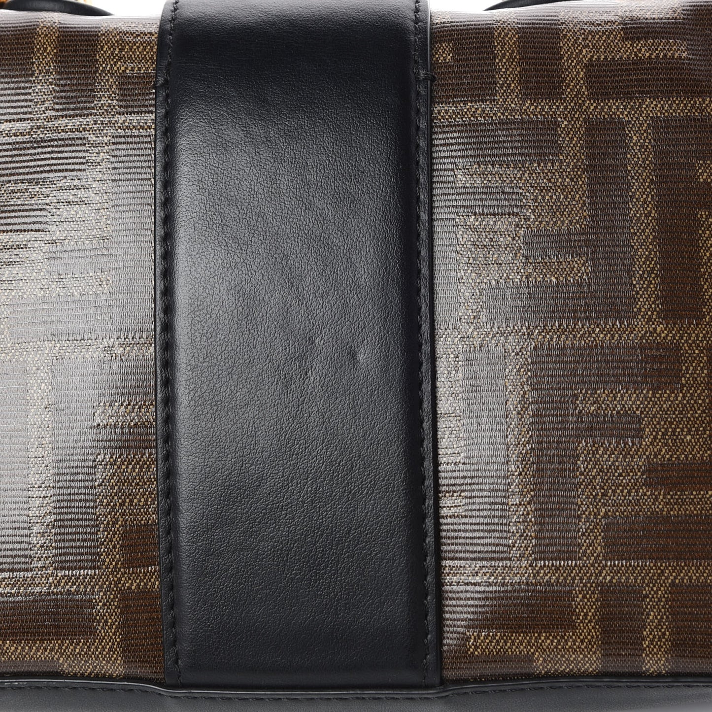 Glazed Fabric Vitello Century FF 1974 Stamp Patch Mini Double F Crossbody Bag Mogano Panna Black