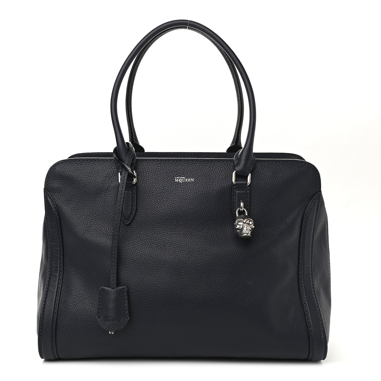 Alexander McQueen Pebbled Calfskin Large Skull Padlock Zip Around Tote Navy 1 of 9