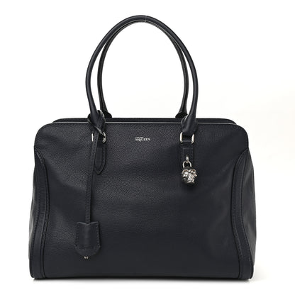 Alexander McQueen Pebbled Calfskin Large Skull Padlock Zip Around Tote Navy 1 of 9