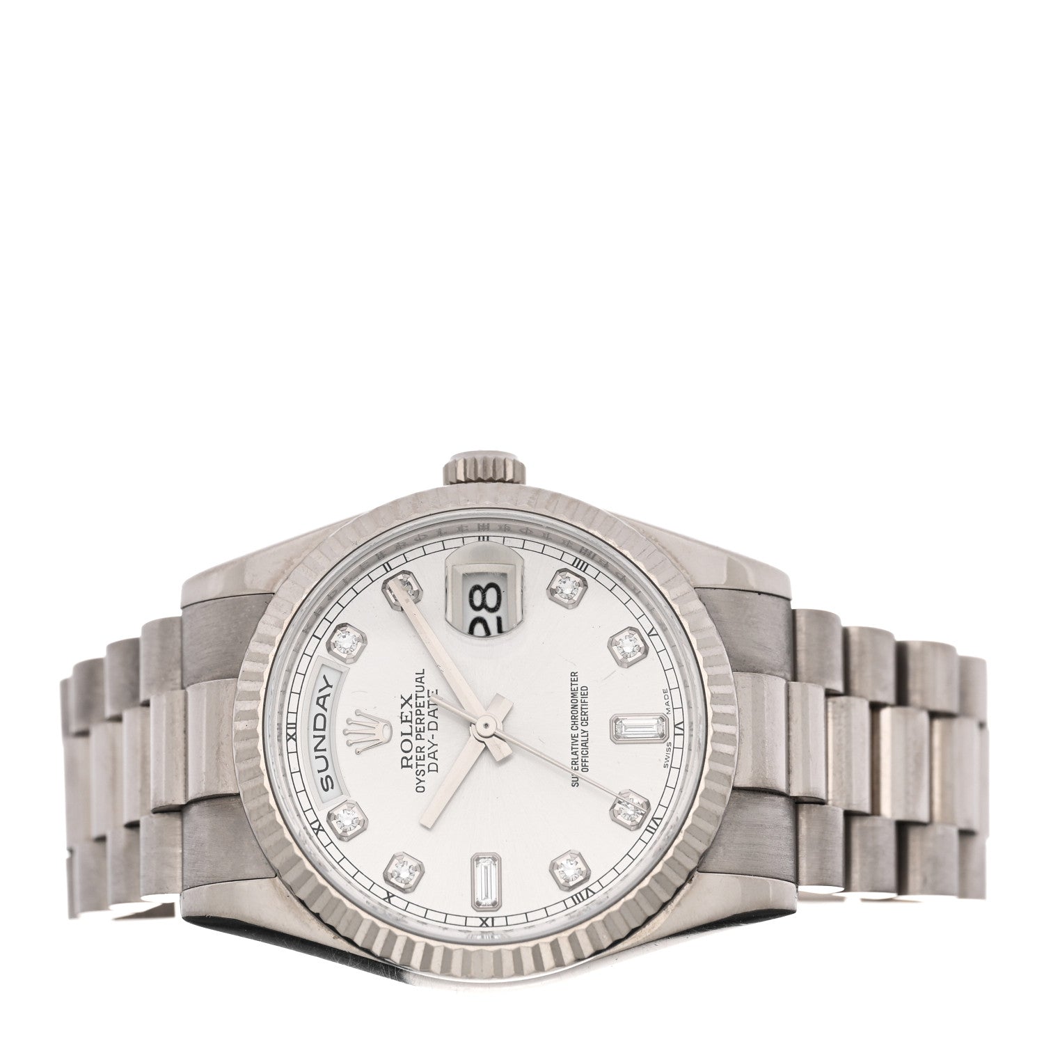 Rolex 18K White Gold Diamond 36mm Oyster Perpetual Day-Date President Watch Silver 118239 2 of 5